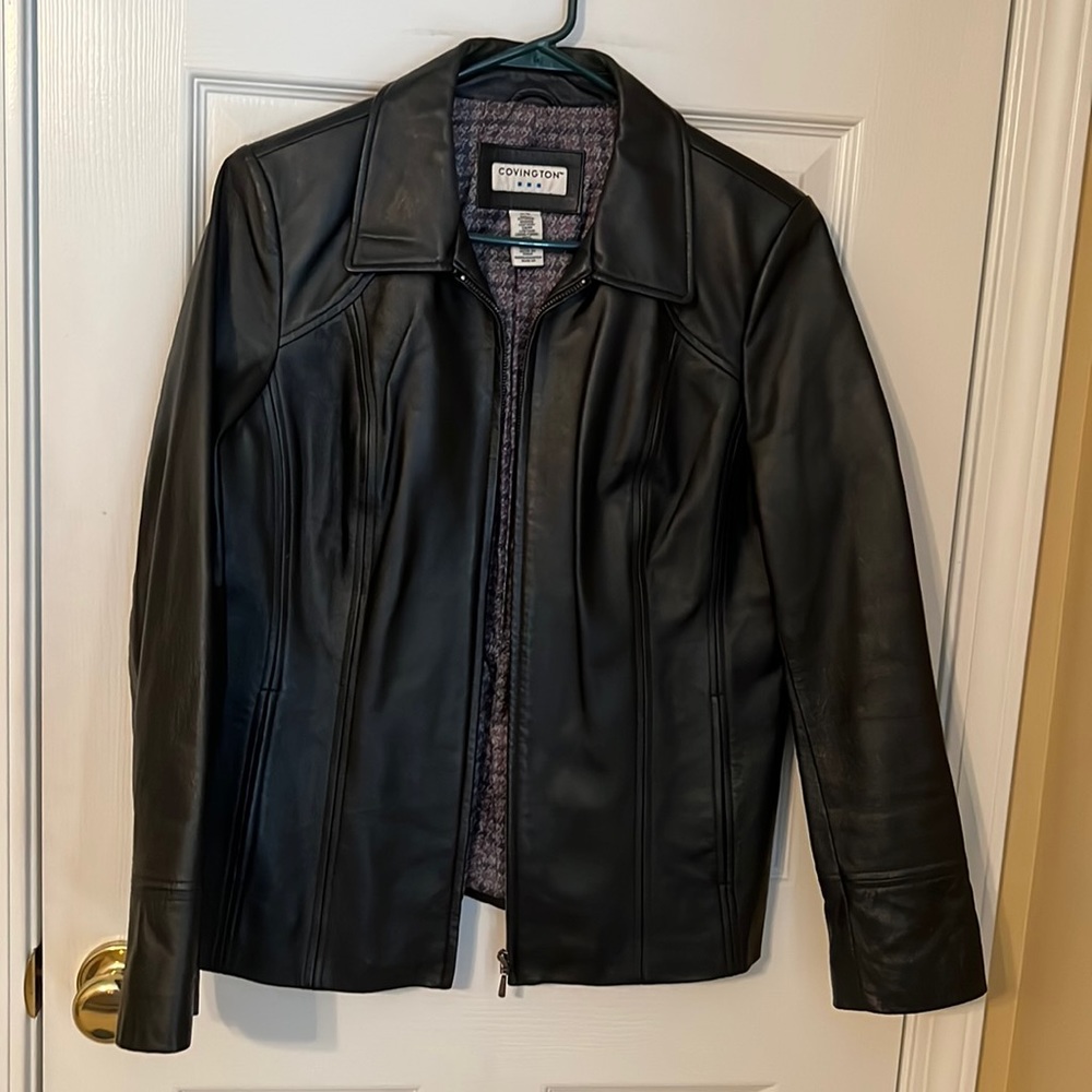 Ladies black leather coat